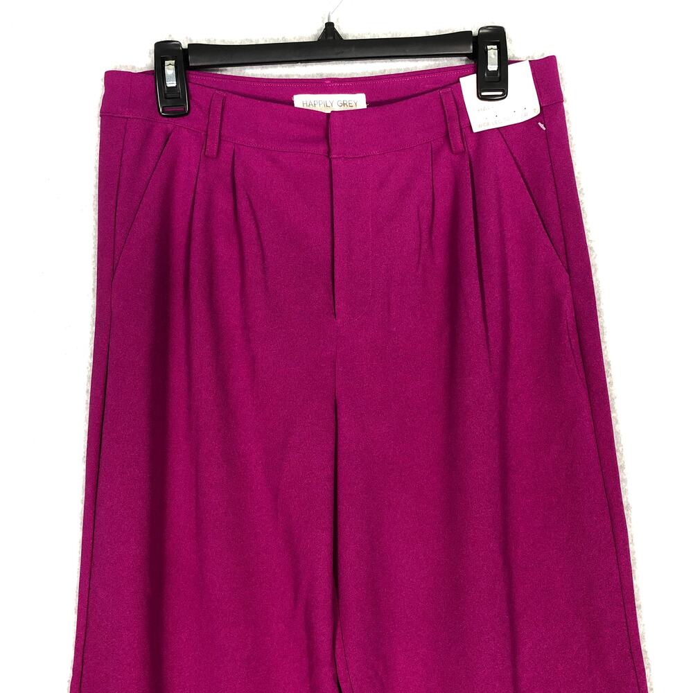Happily Gray Pants Juniors Size 7 Purple Pink Wide Leg Trouser Pleated Slit Corp - Picture 2 of 10